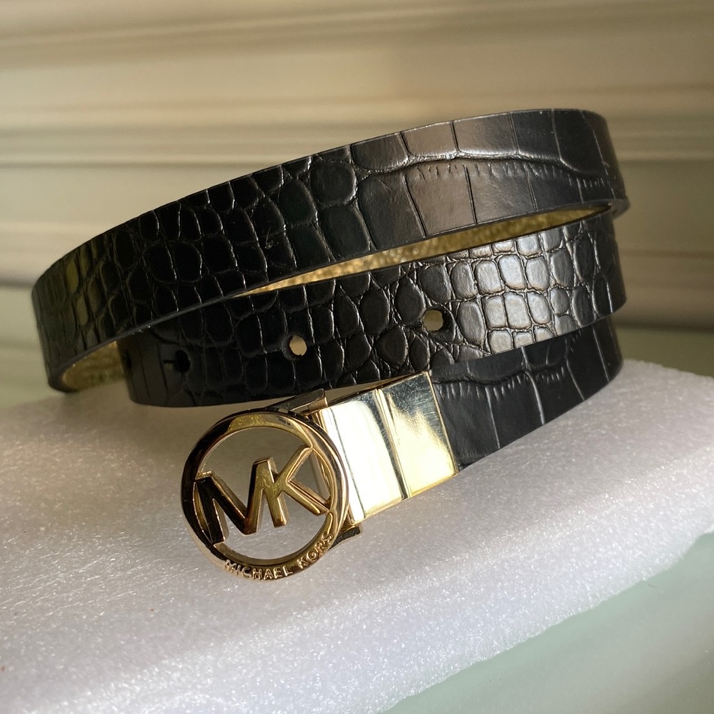 New! Michael Kors MK Reversible Leather Snake Embossed Belt size S